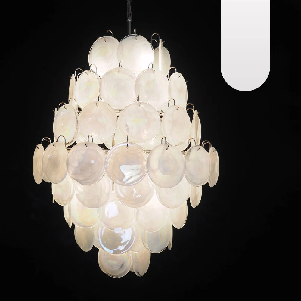 Huge Vintage Murano White Disks Chandelier