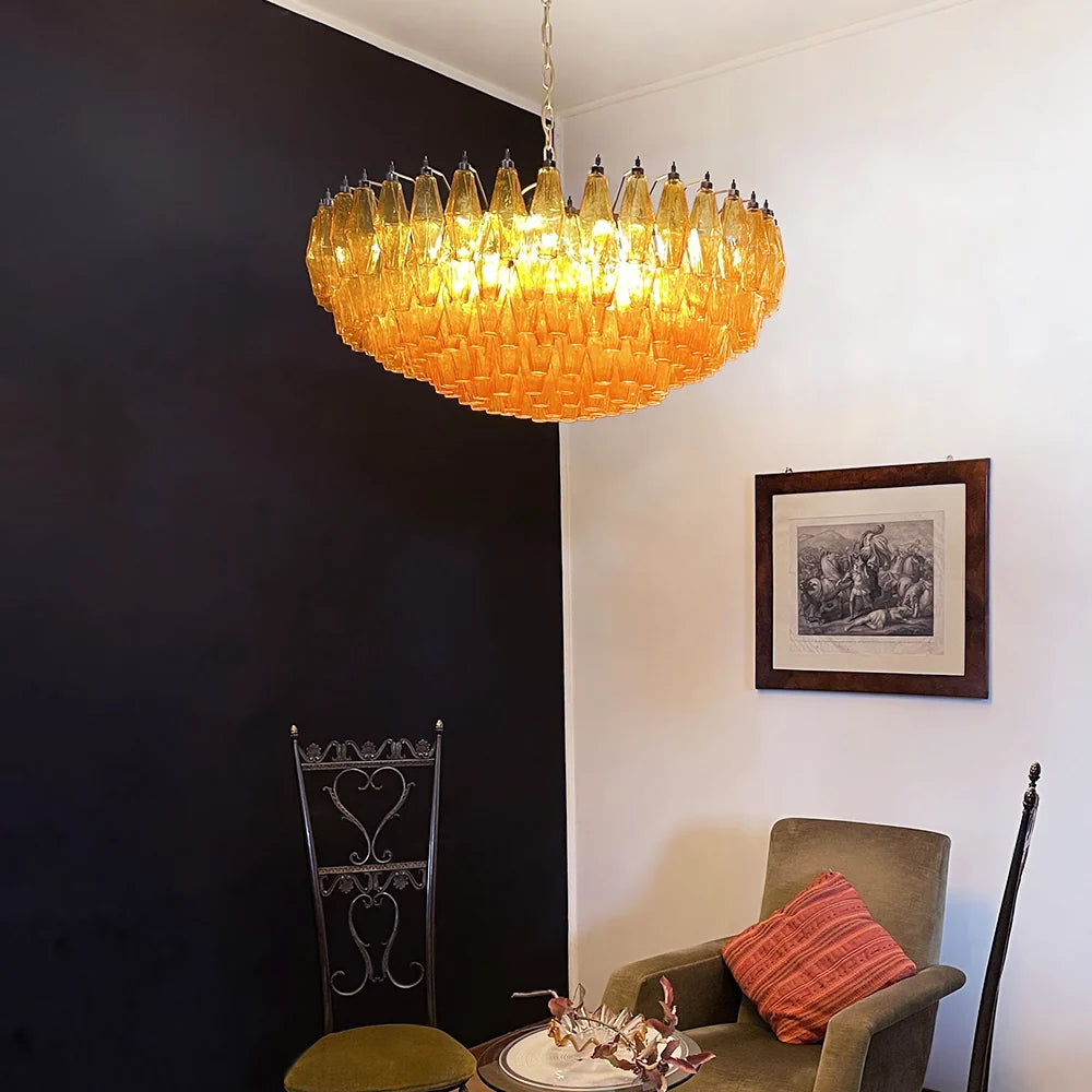 Murano Faceted Amber Glass Chandelier
