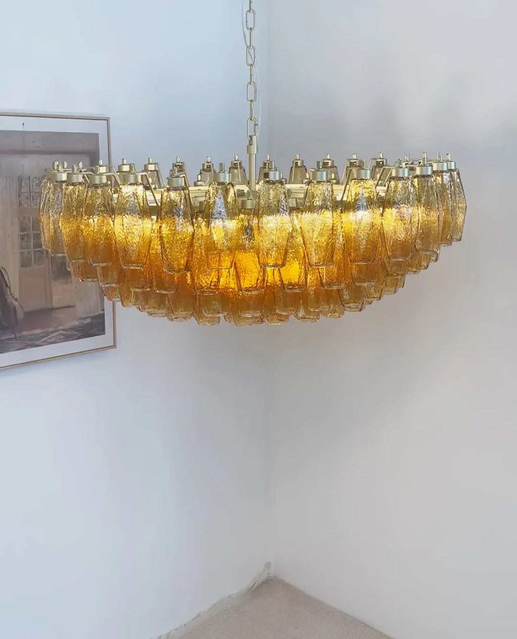 Murano Faceted Amber Glass Chandelier
