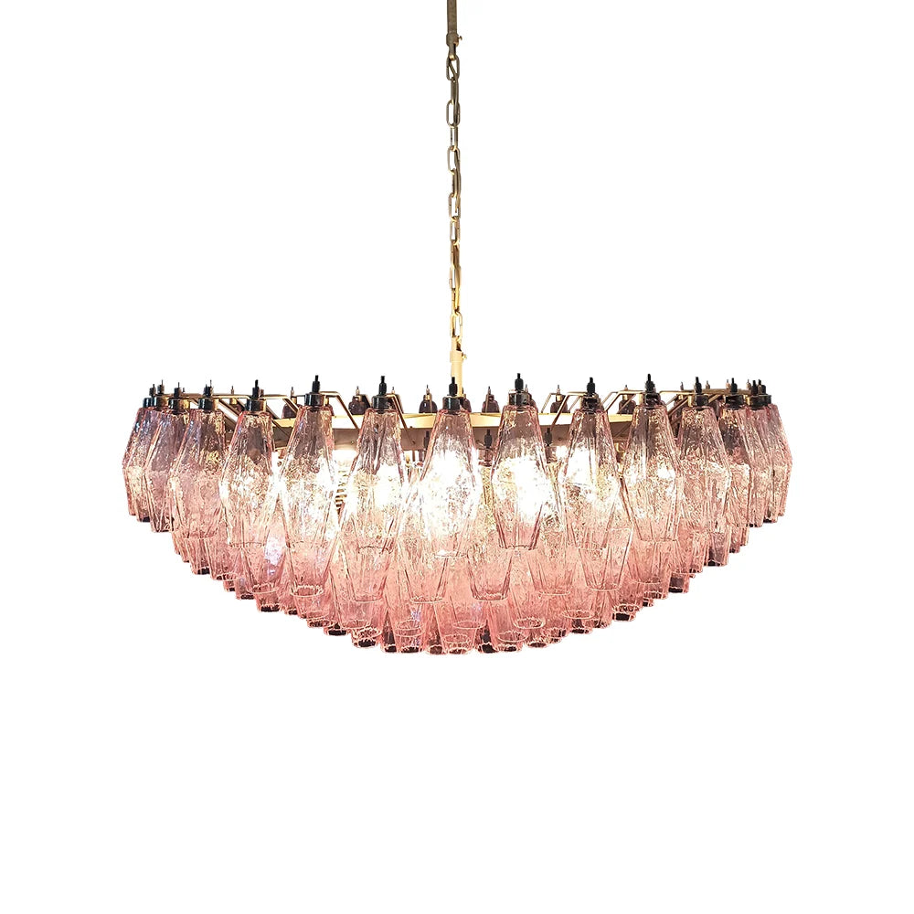 Pink Murano Rhombus Faceted Glass Chandelier