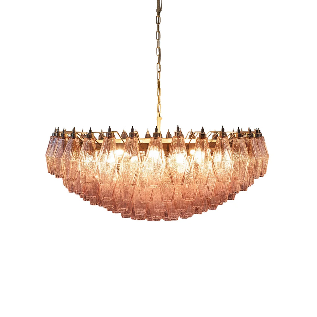 Pink Murano Rhombus Faceted Glass Chandelier