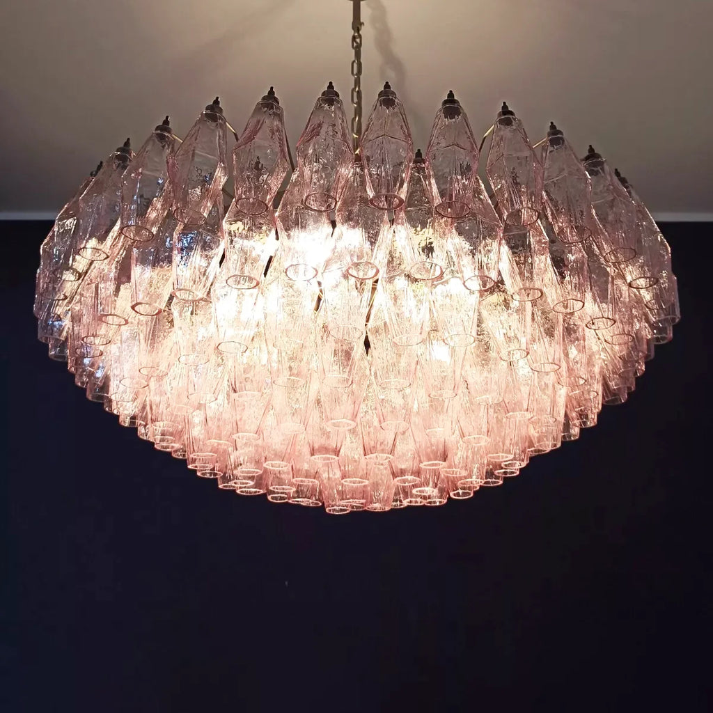 Pink Murano Rhombus Faceted Glass Chandelier