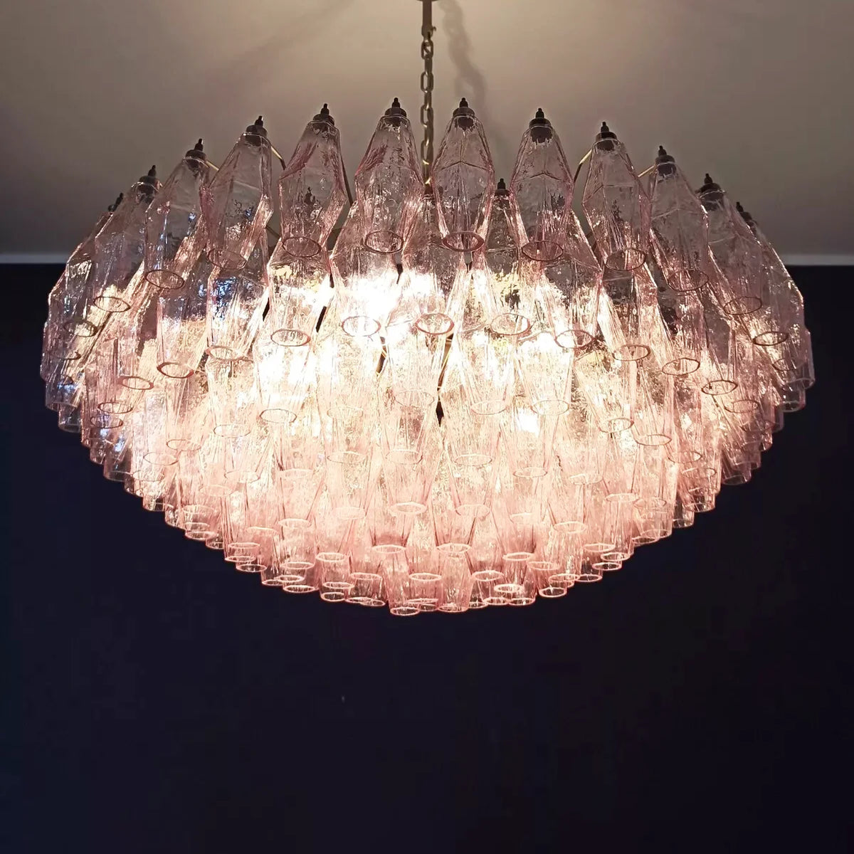Pink Murano Rhombus Faceted Glass Chandelier
