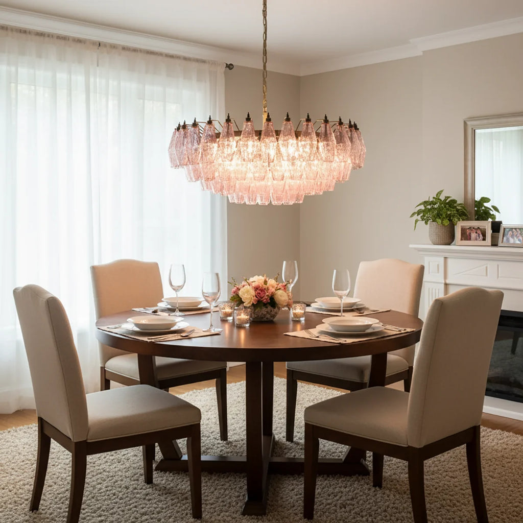 Pink Murano Rhombus Faceted Glass Chandelier