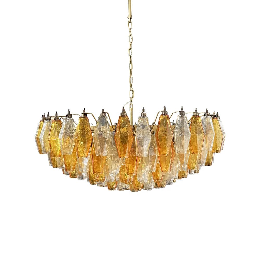 Murano Faceted Transparent Amber Glass Chandelier