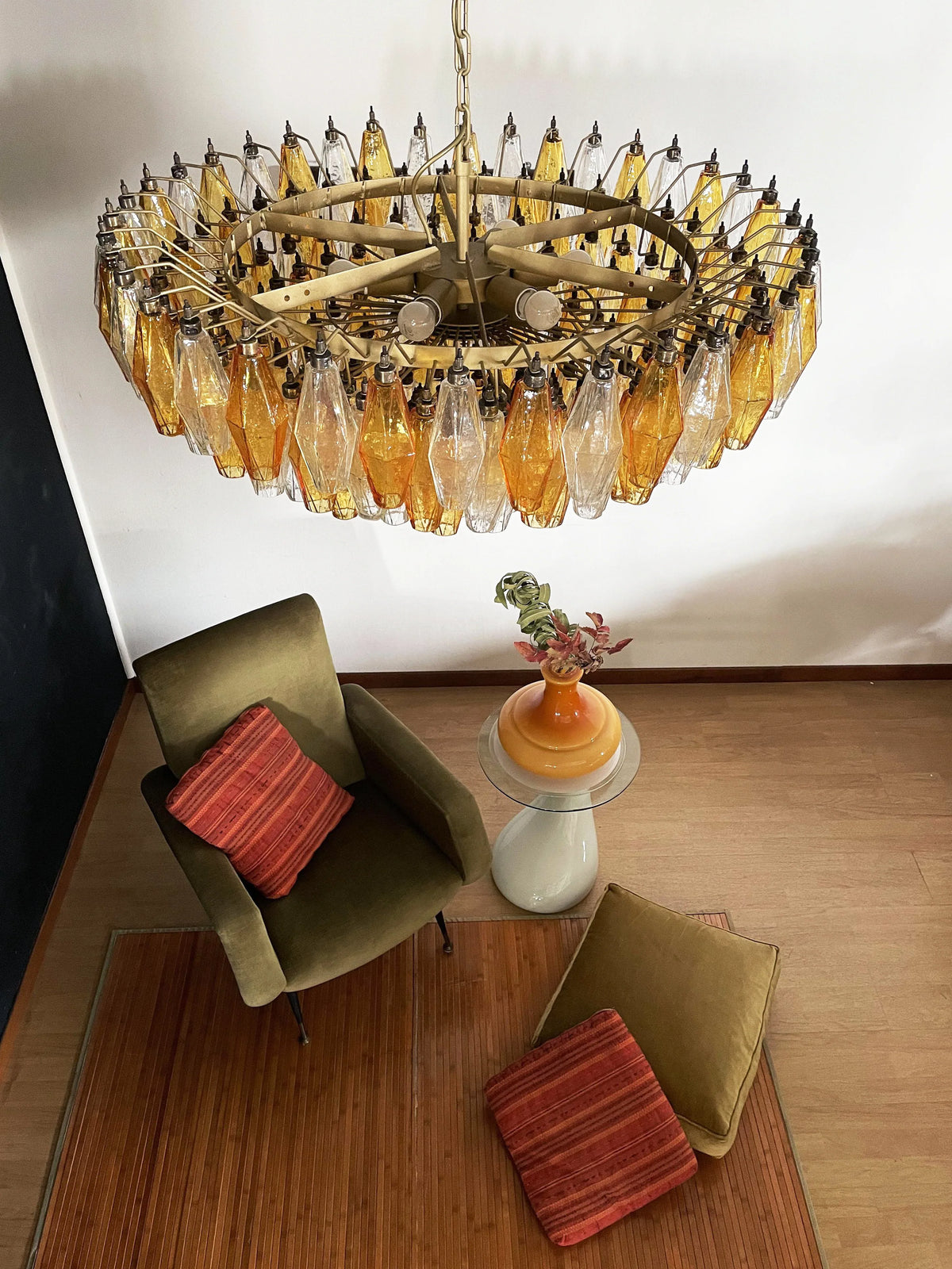 Murano Faceted Transparent Amber Glass Chandelier