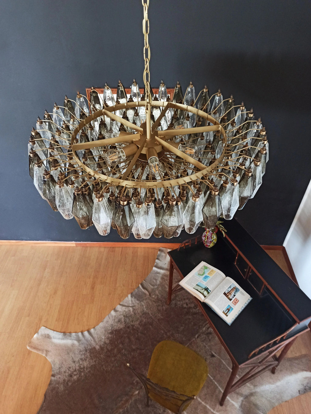 Murano Faceted Transparent Smoked Glass Chandelier