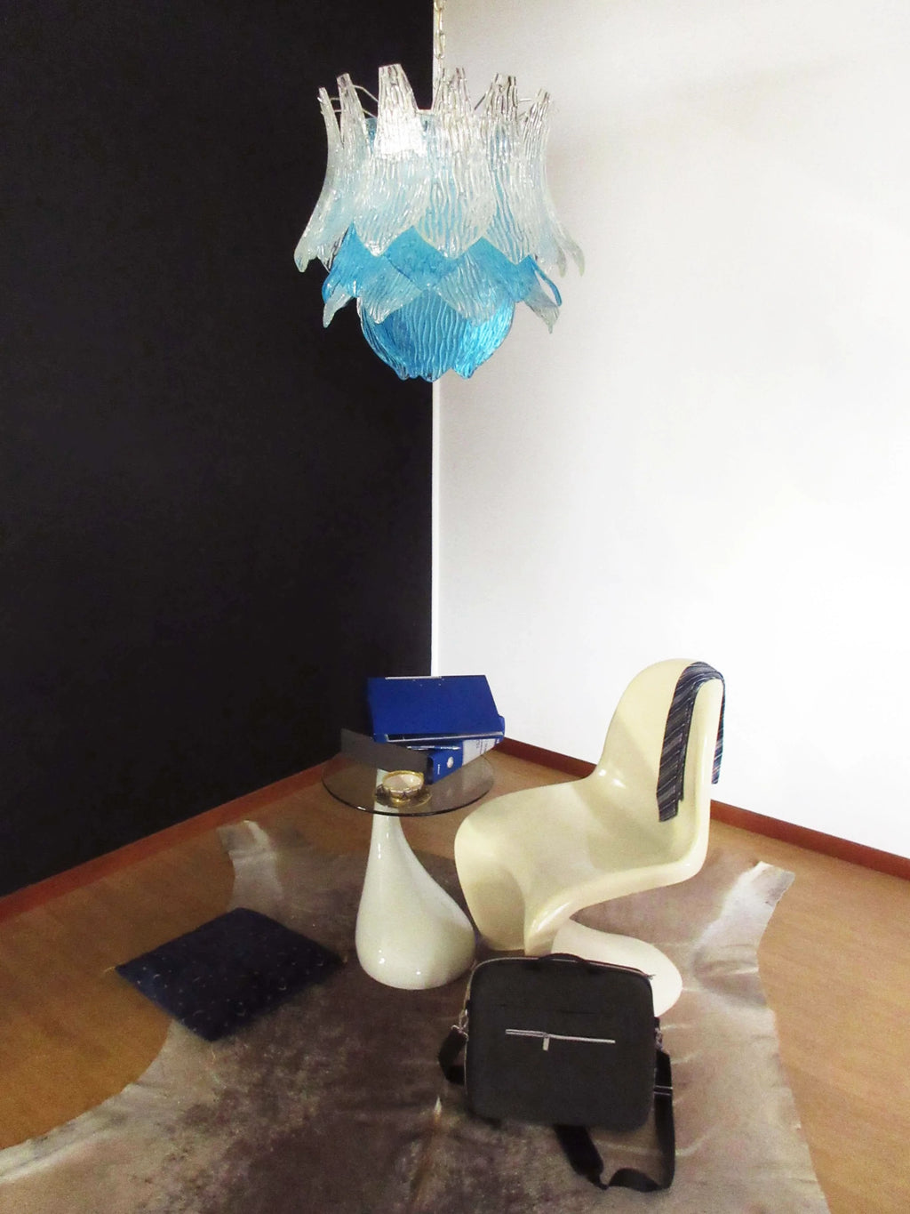 Vintage Murano Transparent Blue Glass Chandelier