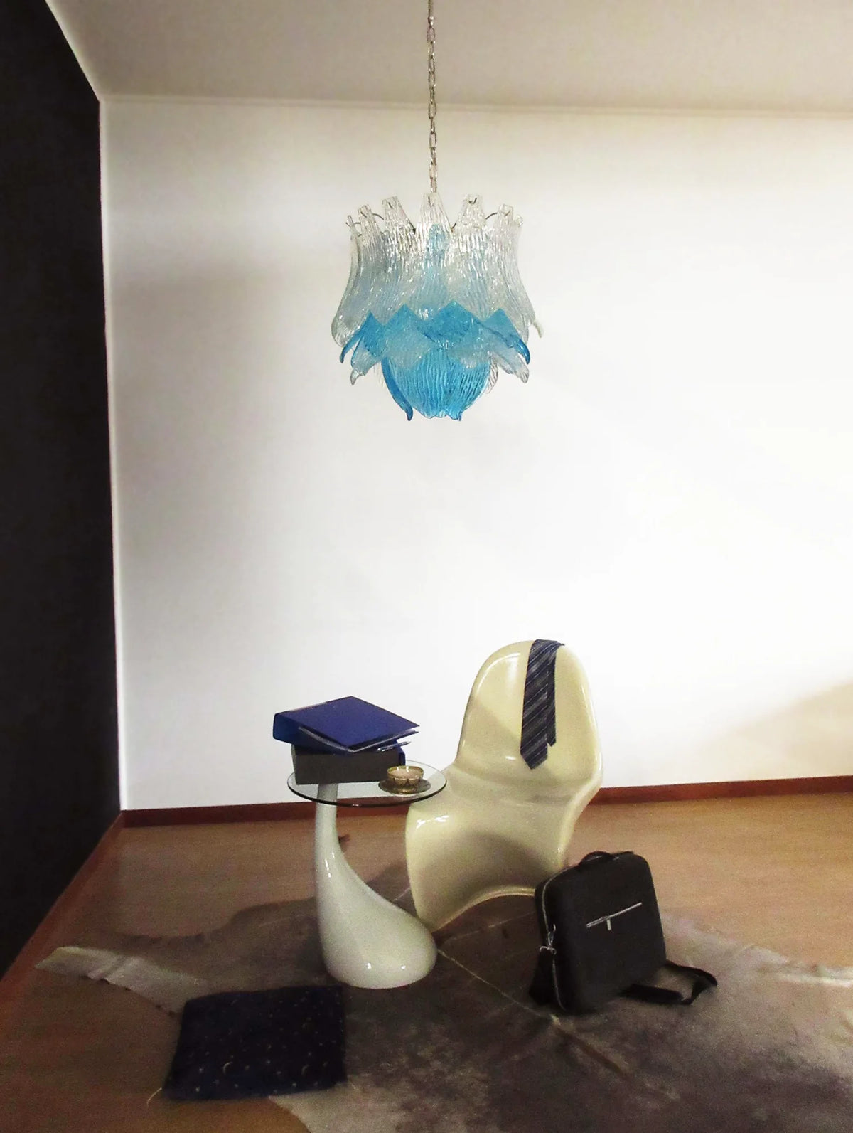 Vintage Murano Transparent Blue Glass Chandelier