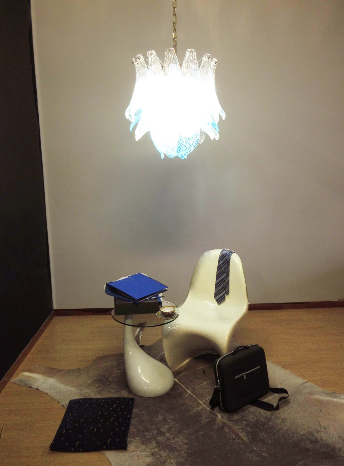 Vintage Murano Transparent Blue Glass Chandelier