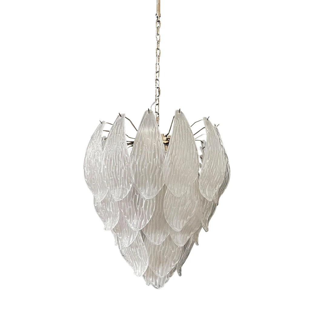 Murano Frosted Carved Glass Leaves Chandelier