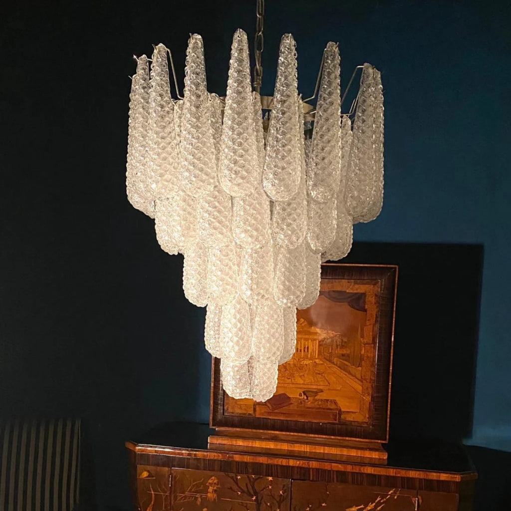 Vintage Transparent Murano Glass Petals Drop Chandelier