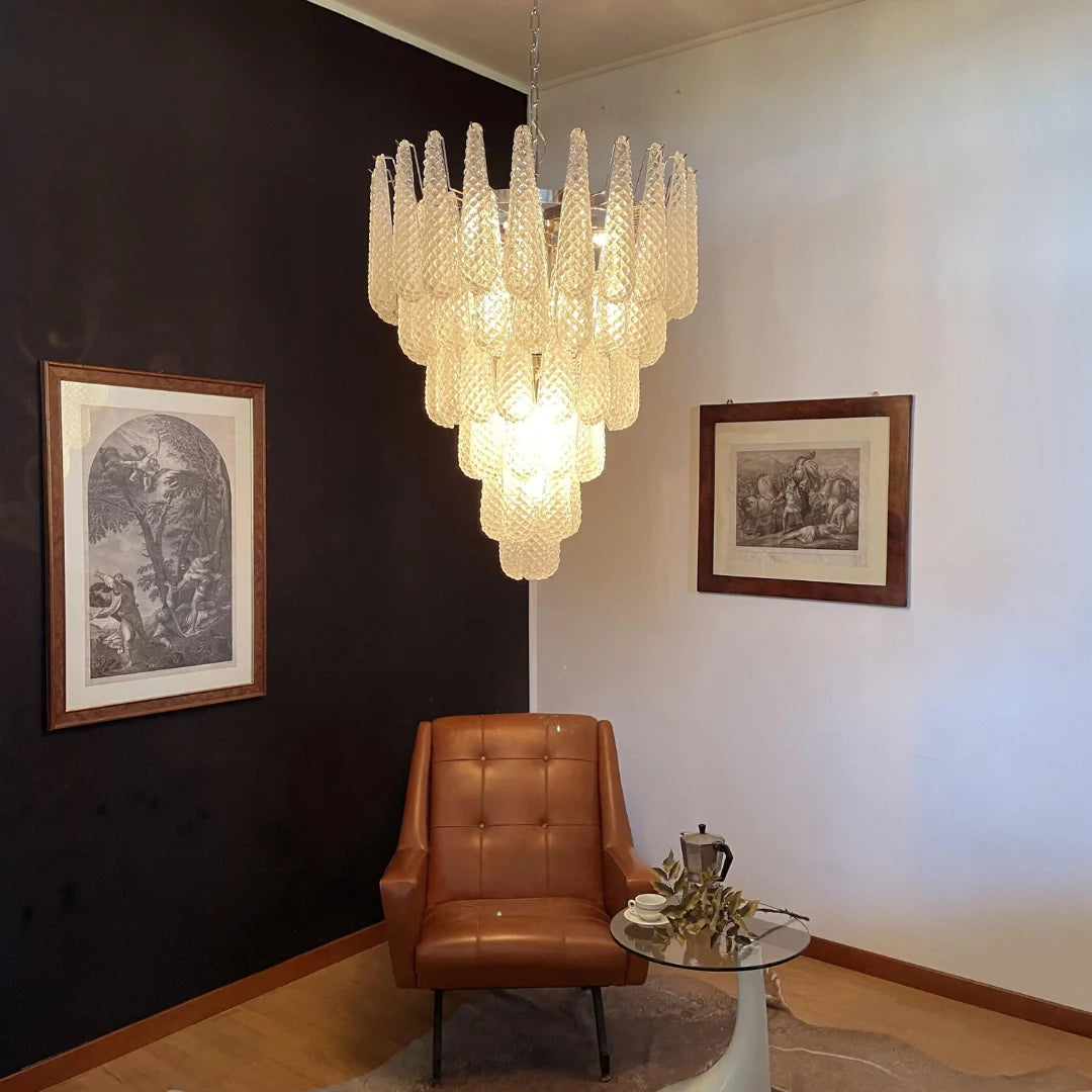Vintage Transparent Murano Glass Petals Drop Chandelier