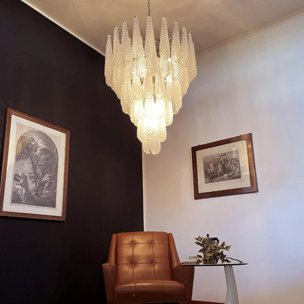 Vintage Transparent Murano Glass Petals Drop Chandelier