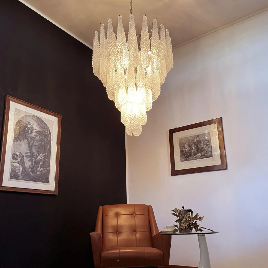 Vintage Transparent Murano Glass Petals Drop Chandelier