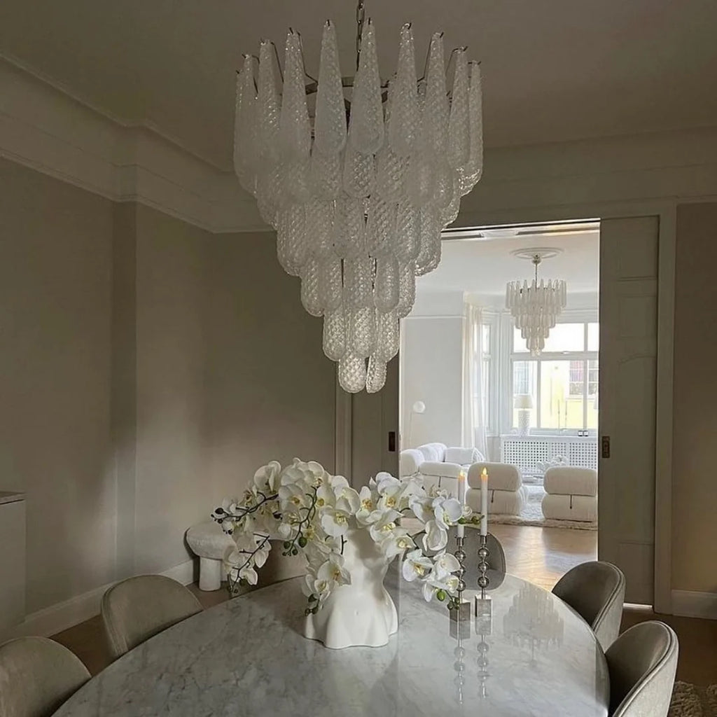 Vintage Transparent Murano Glass Petals Drop Chandelier