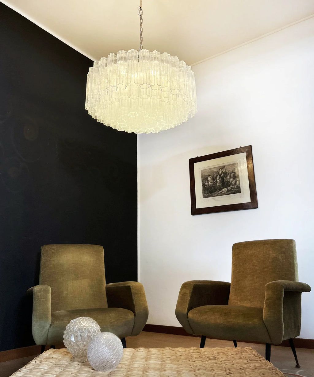 Murano Large Transparent Glass Tube Chandelier