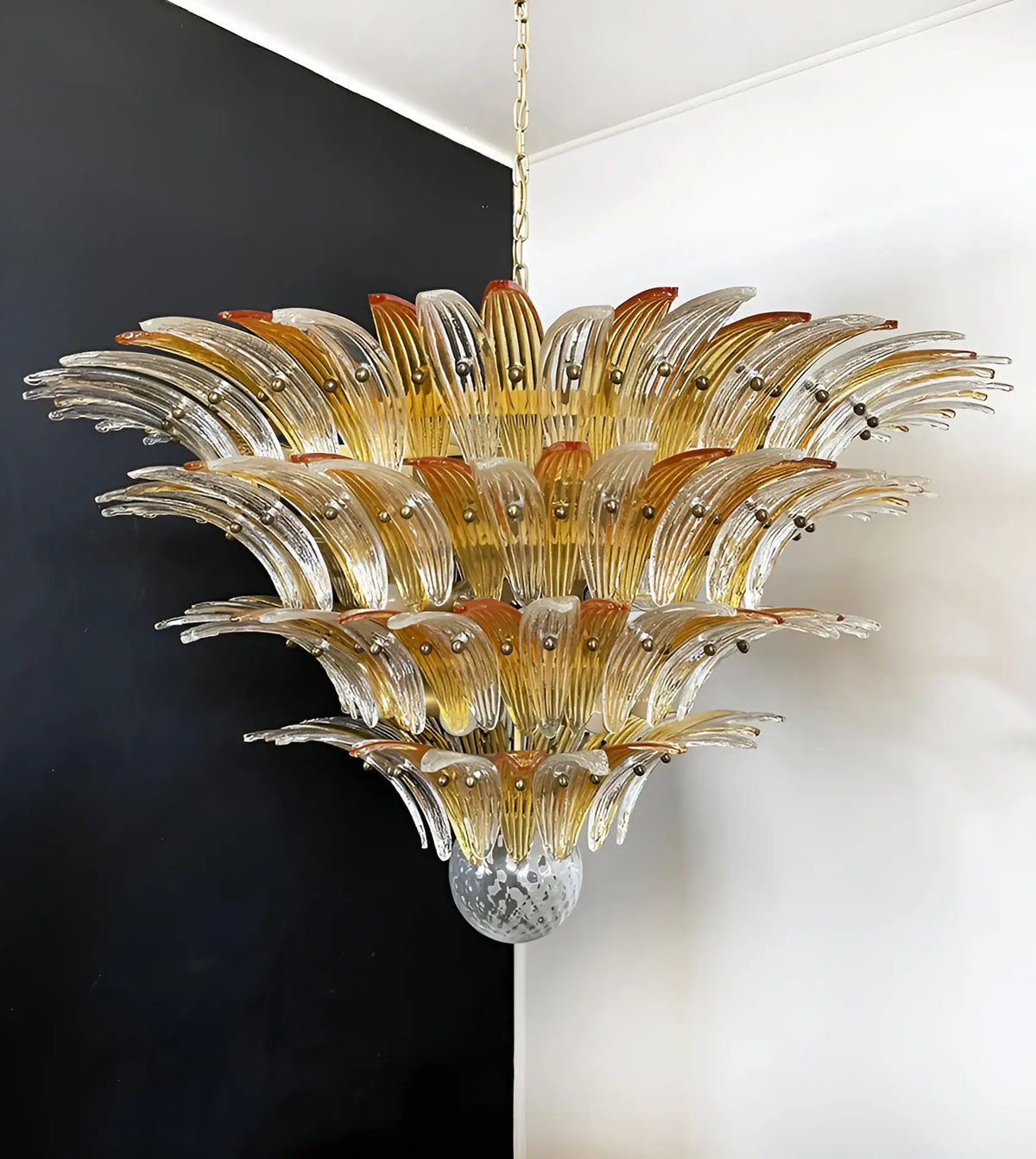 Murano Palmette Amber Trasparent Chandelier