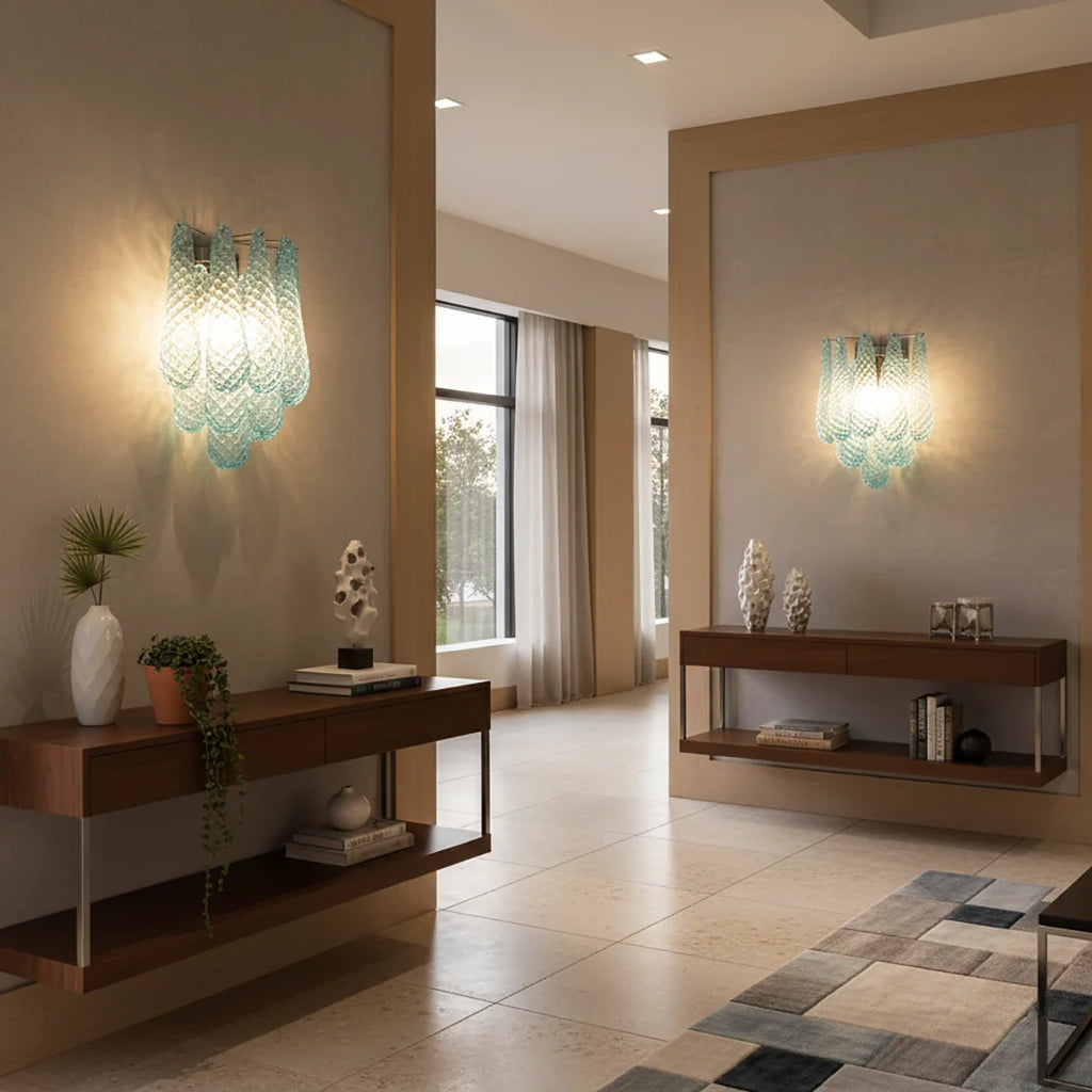 Murano Petals Glass Blue Wall Light