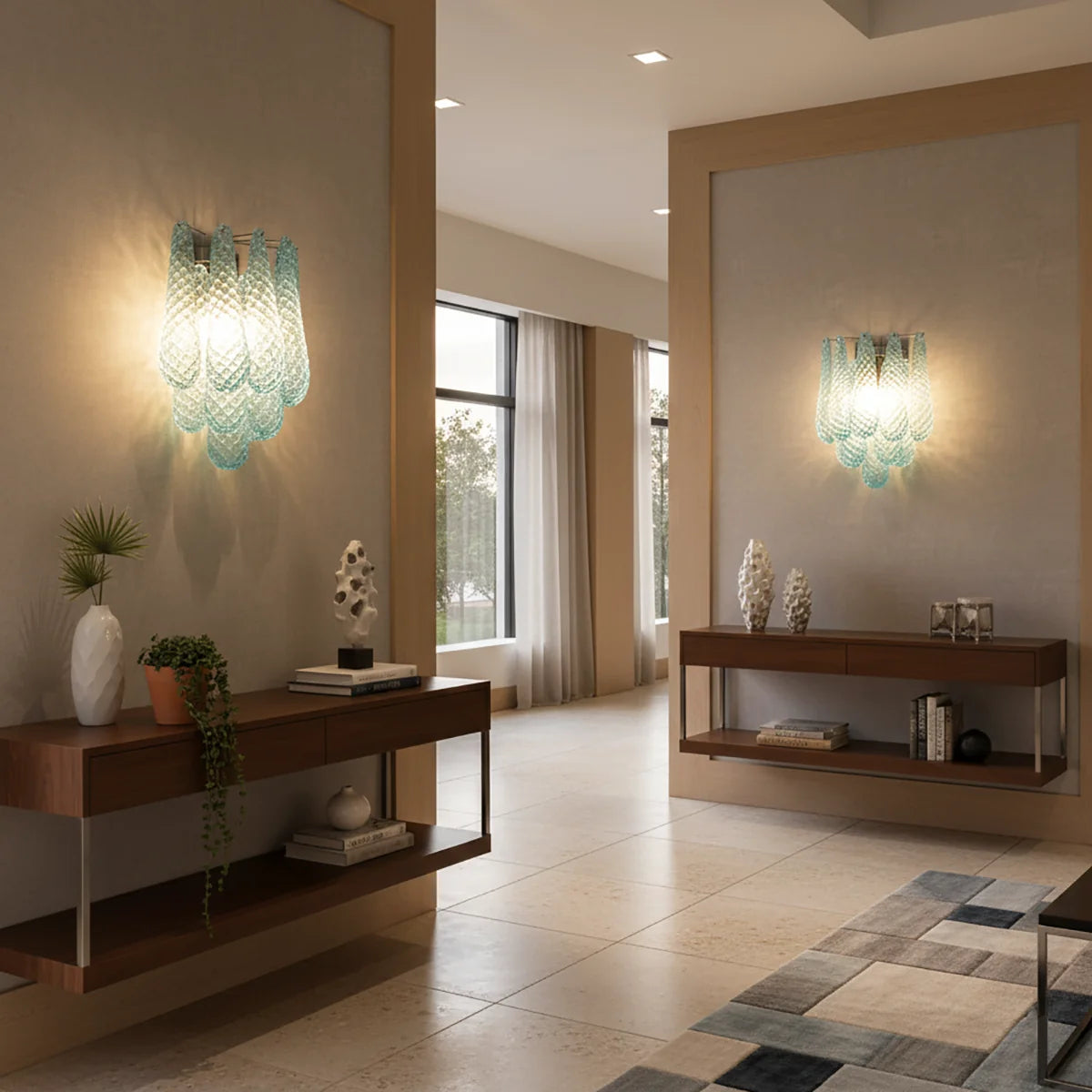 Murano Petals Glass Blue Wall Light