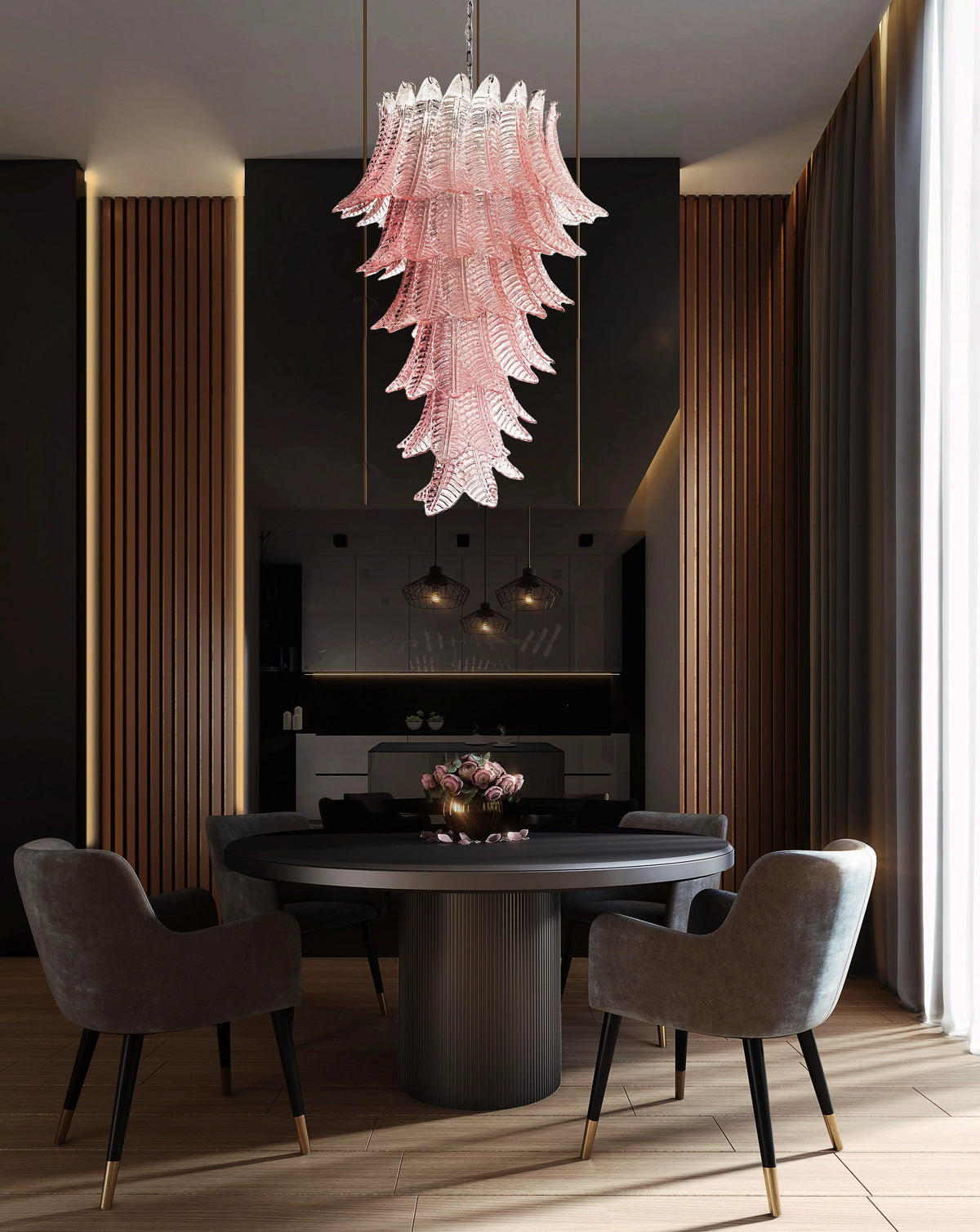 Murano Pink Felch Spiral Chandelier