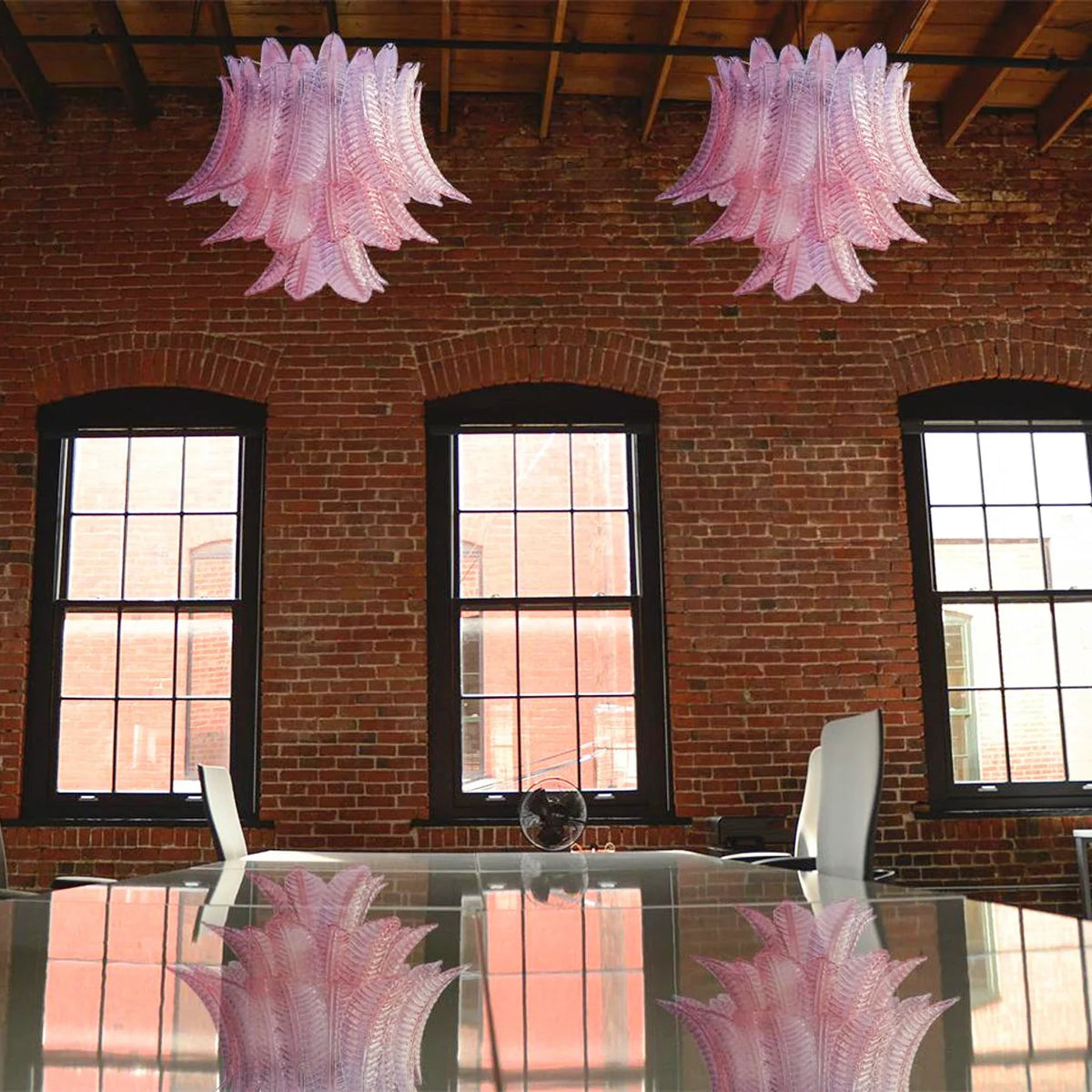 Murano Pink Ferns Glass Chandelier