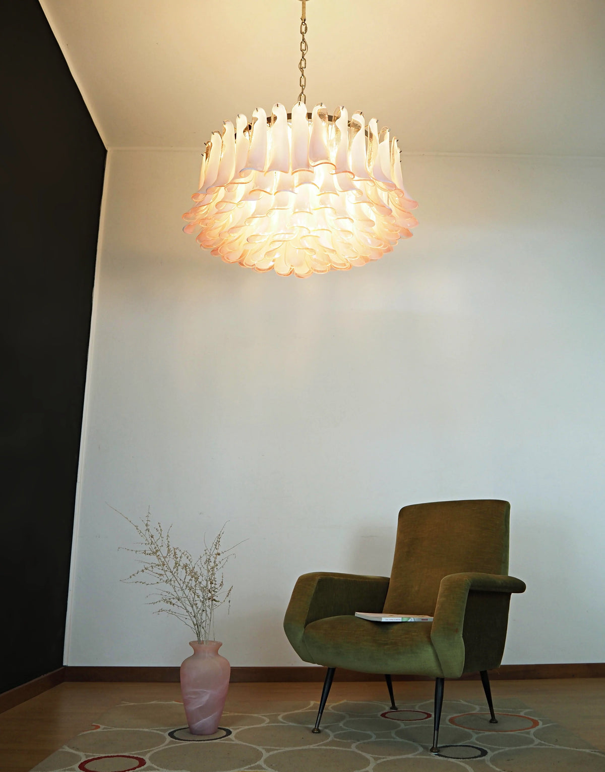 Murano Pink Glass Petal Chandelier