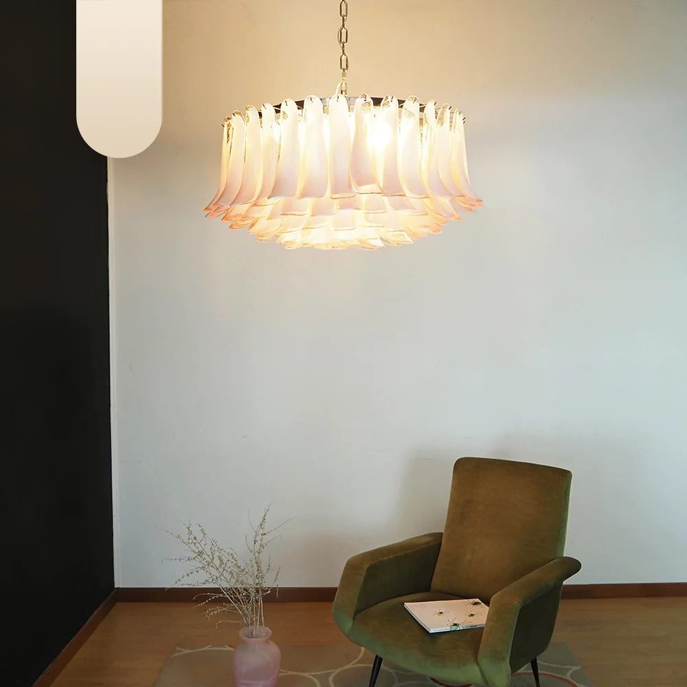 Murano Pink Glass Petal Chandelier