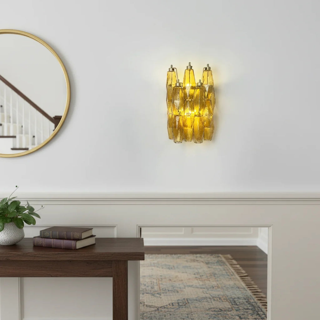 Murano Poliedri Amber Glass Wall Sconces