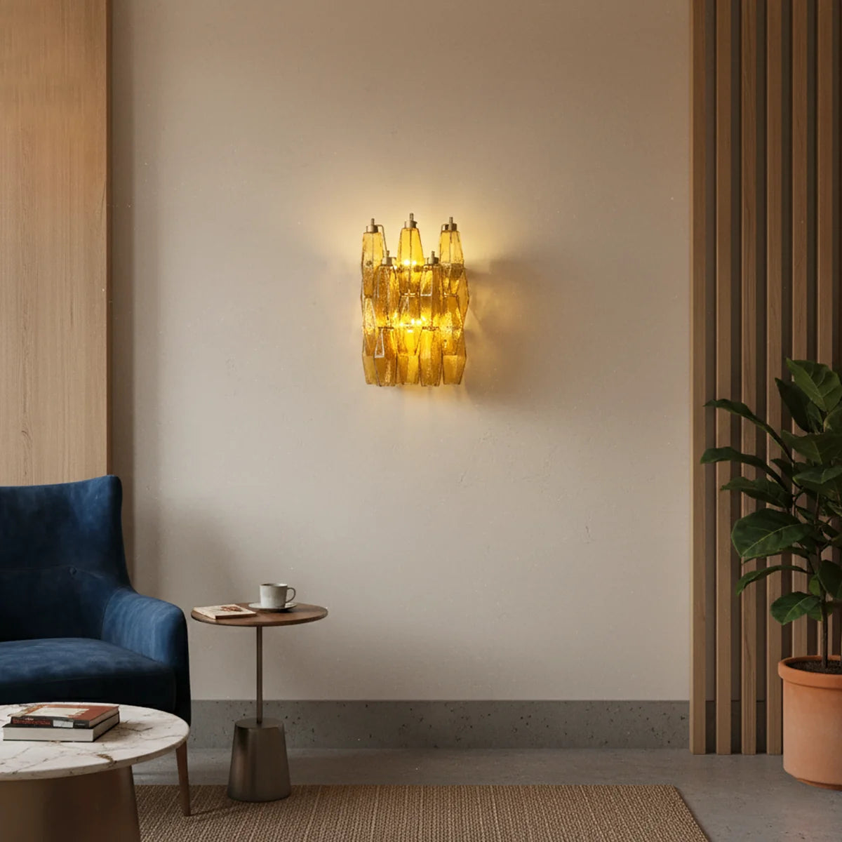 Murano Poliedri Amber Glass Wall Sconces