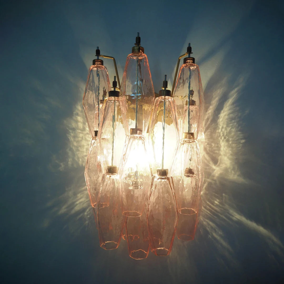 Murano Poliedri Pink Glass Wall Sconces
