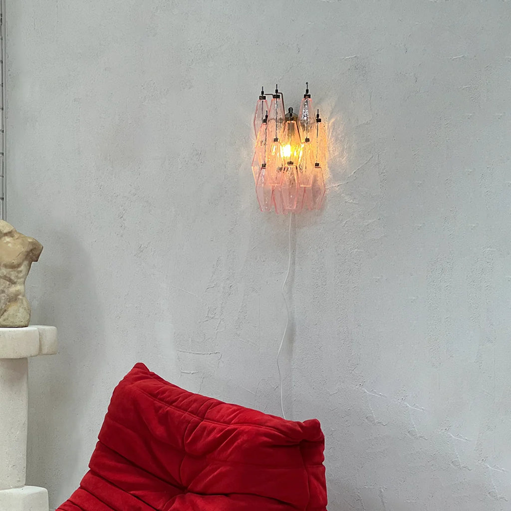 Murano Poliedri Pink Glass Wall Sconces