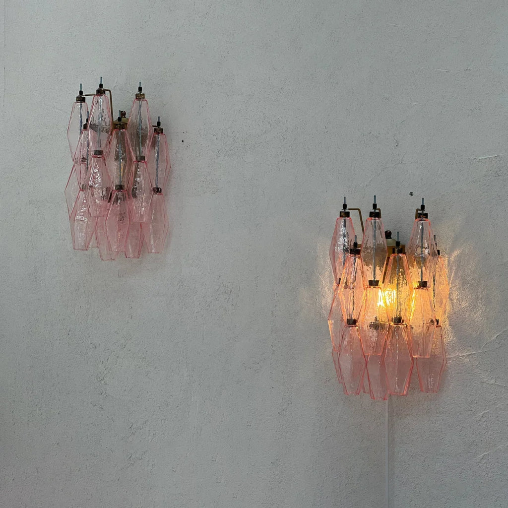 Murano Poliedri Pink Glass Wall Sconces