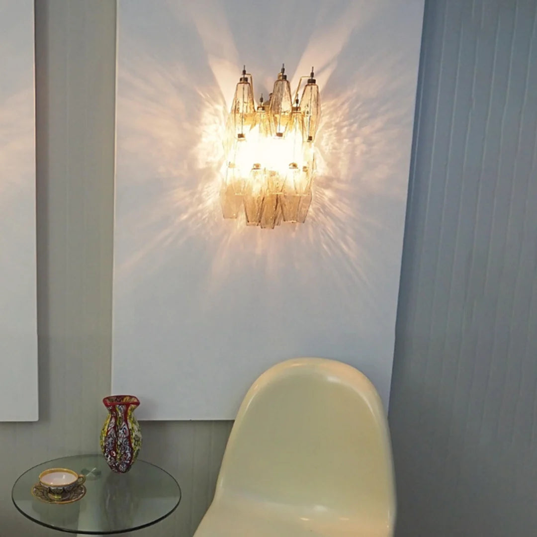 Polyhedral Smoked Hand-blown Glass Wall Lamp