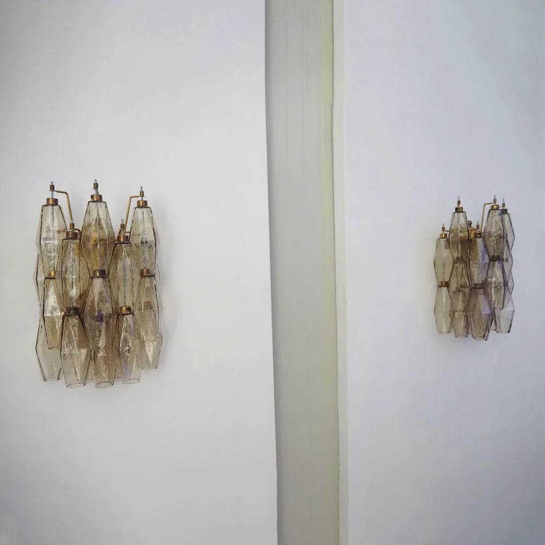 Polyhedral Smoked Hand-blown Glass Wall Lamp