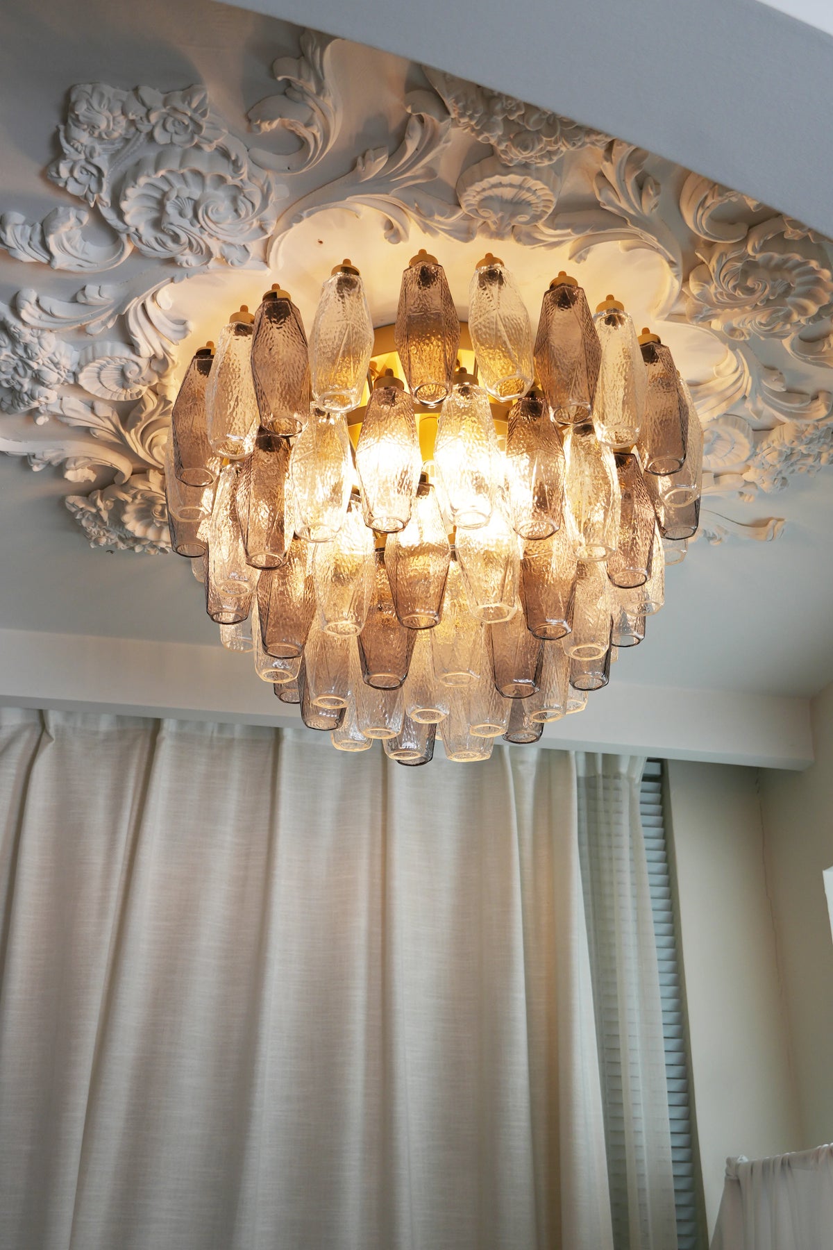 Murano Poliedri Transparent Smoked Ceiling Light