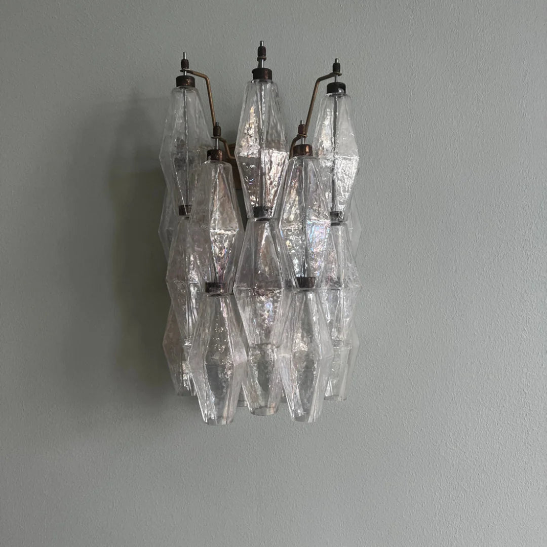 Murano Poliedri Transparent Glass Wall Sconces
