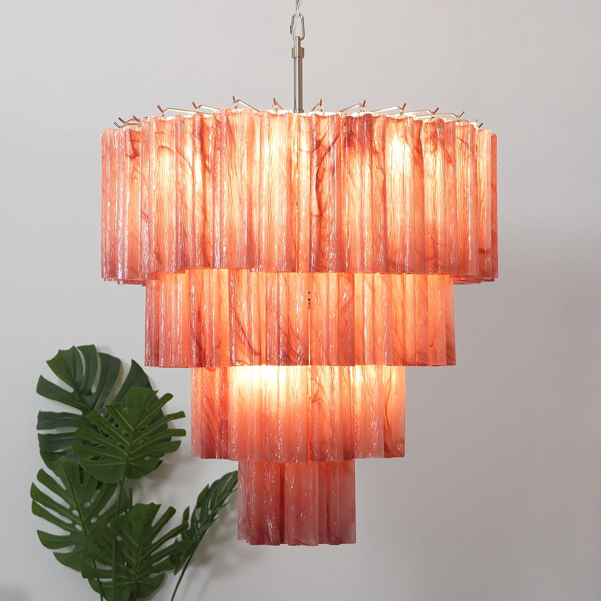 Solene Tiered Red Glass Tube Chandelier