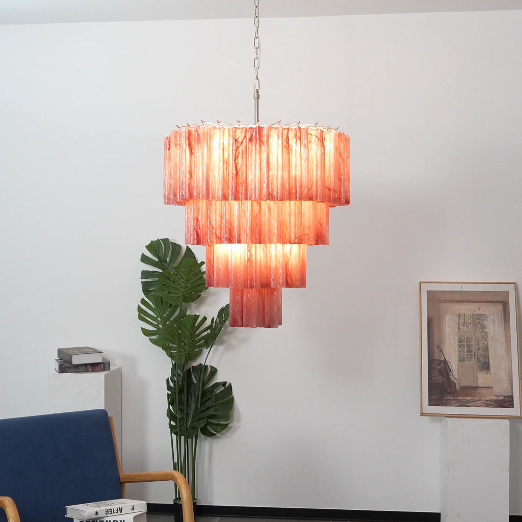 Solene Tiered Red Glass Tube Chandelier