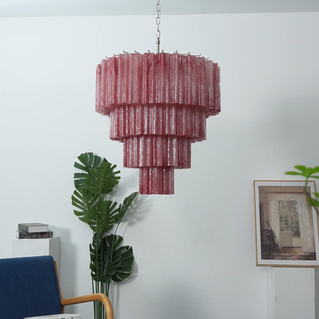 Solene Tiered Red Glass Tube Chandelier