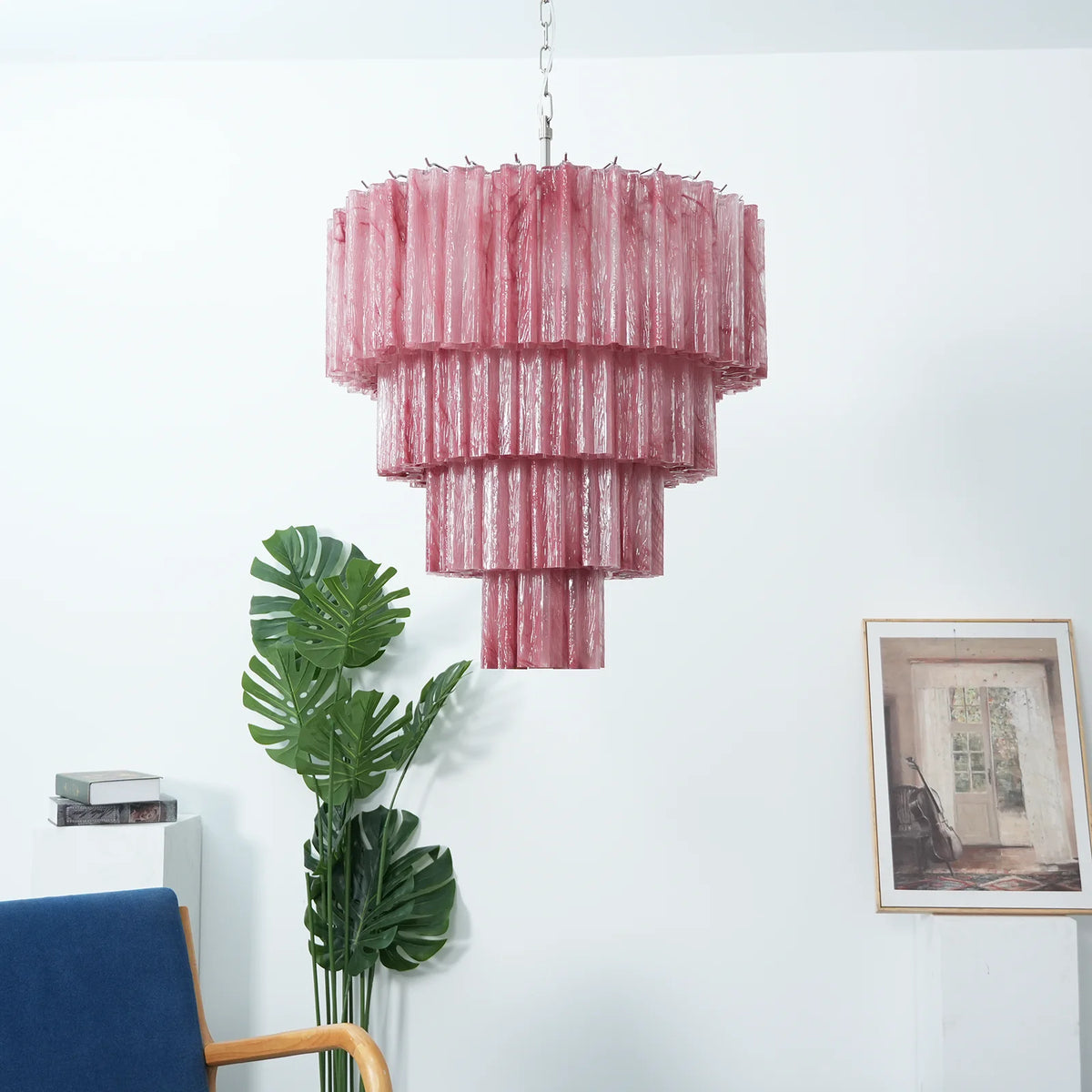 Solene Tiered Red Glass Tube Chandelier