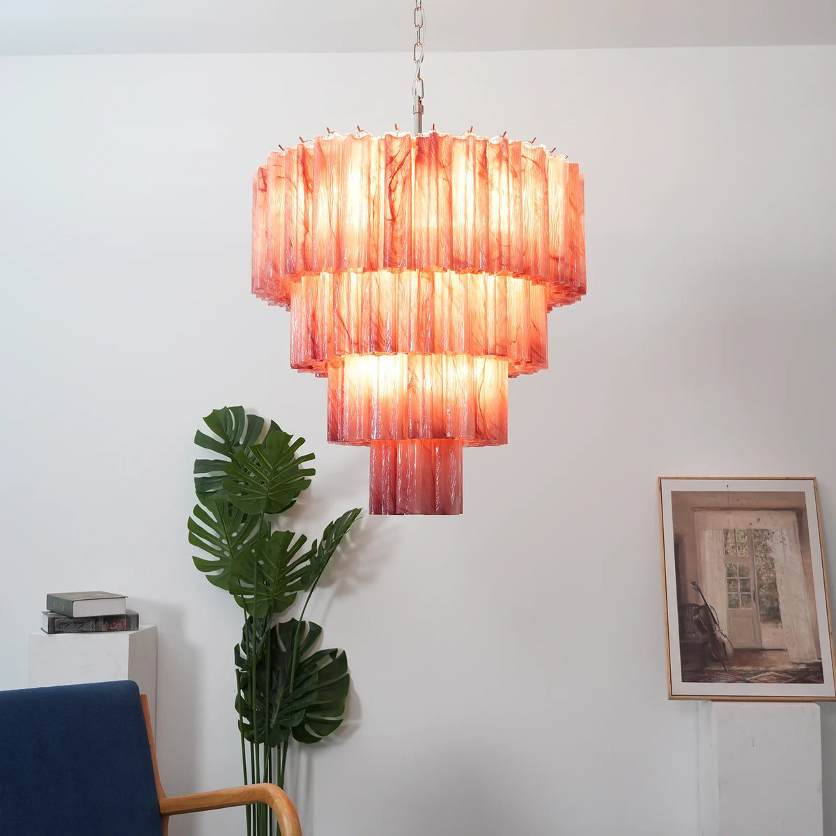Solene Tiered Red Glass Tube Chandelier
