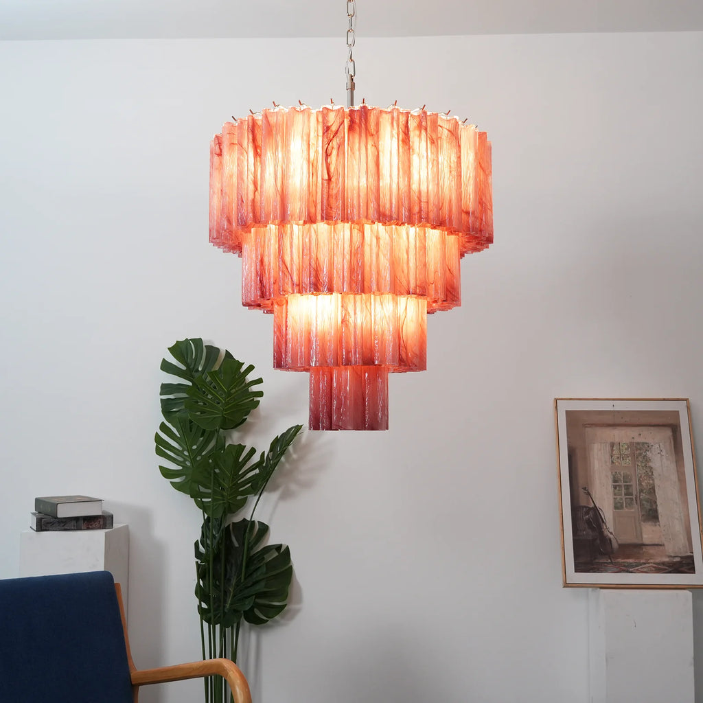 Solene Tiered Red Glass Tube Chandelier
