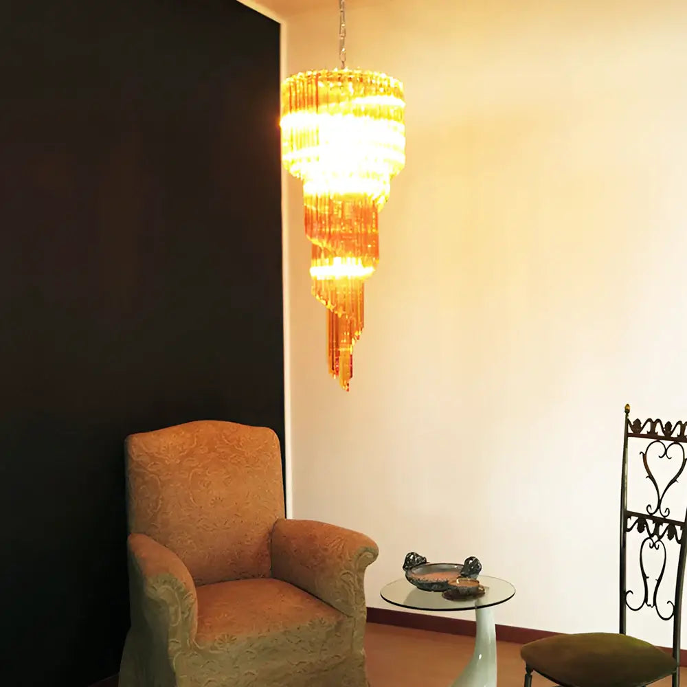 Murano Spiral Amber Prism Glass Chandelier