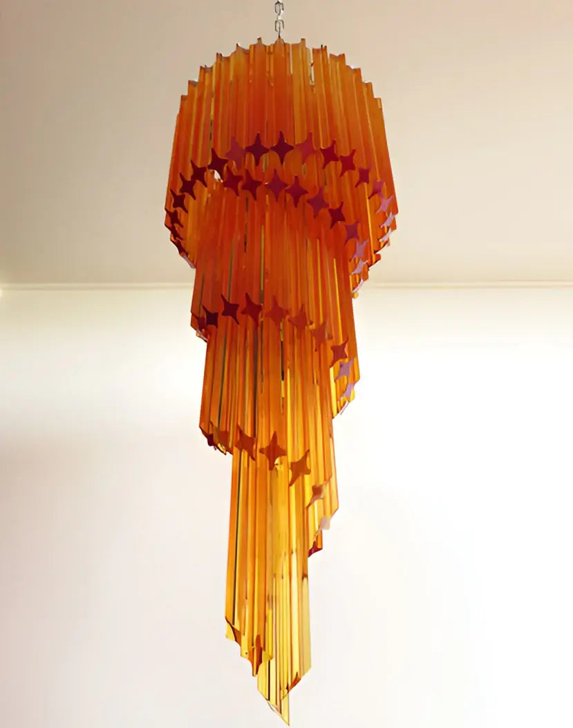 Murano Spiral Amber Prism Glass Chandelier
