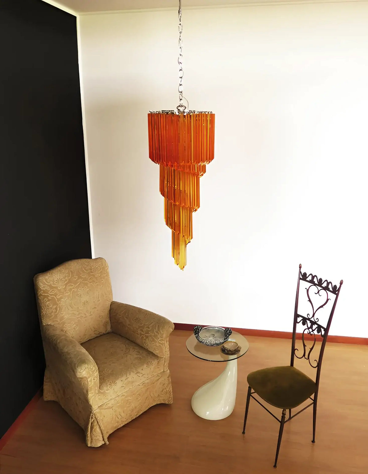 Murano Spiral Amber Prism Glass Chandelier