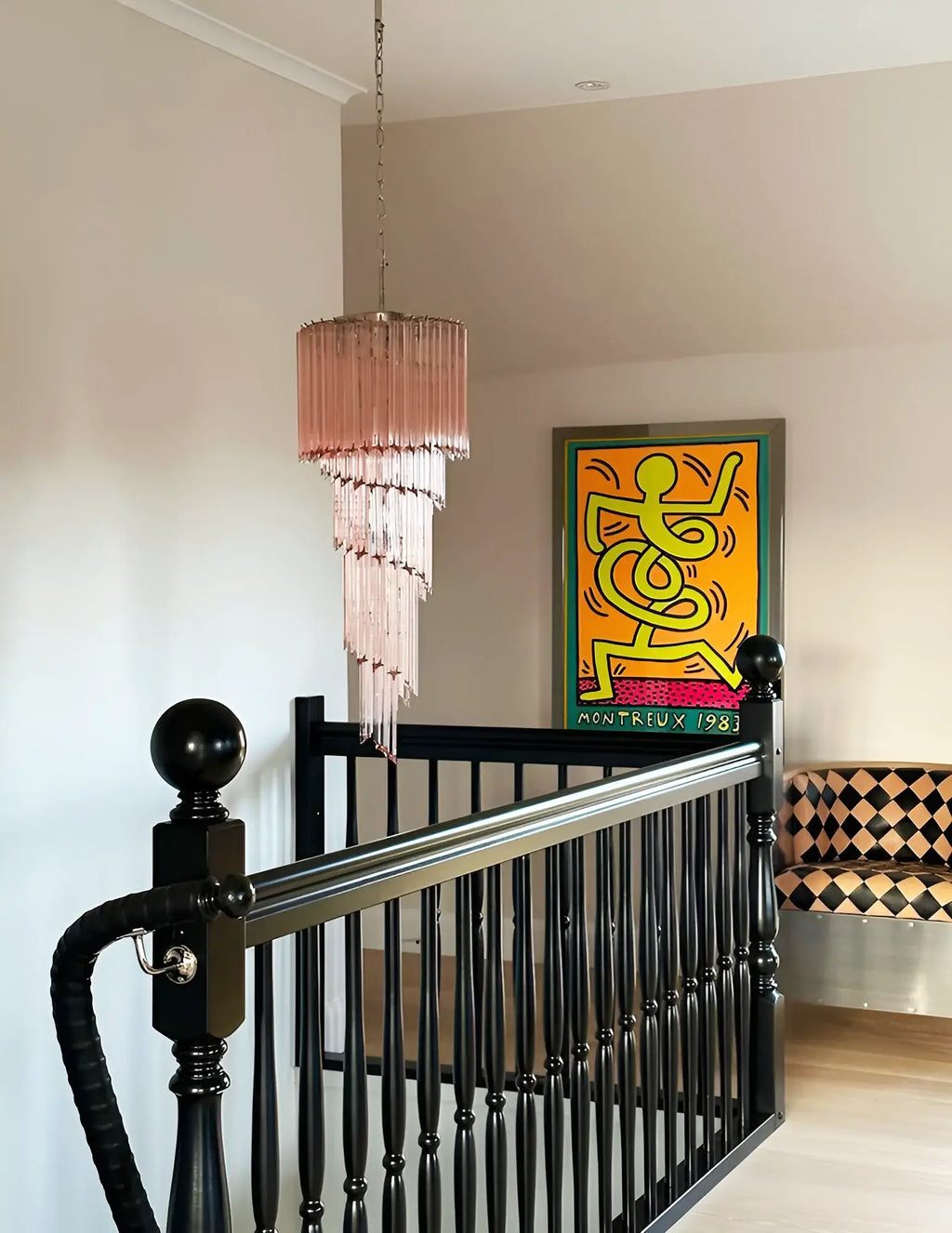 Murano Spiral Pink Prism Glass Chandelier