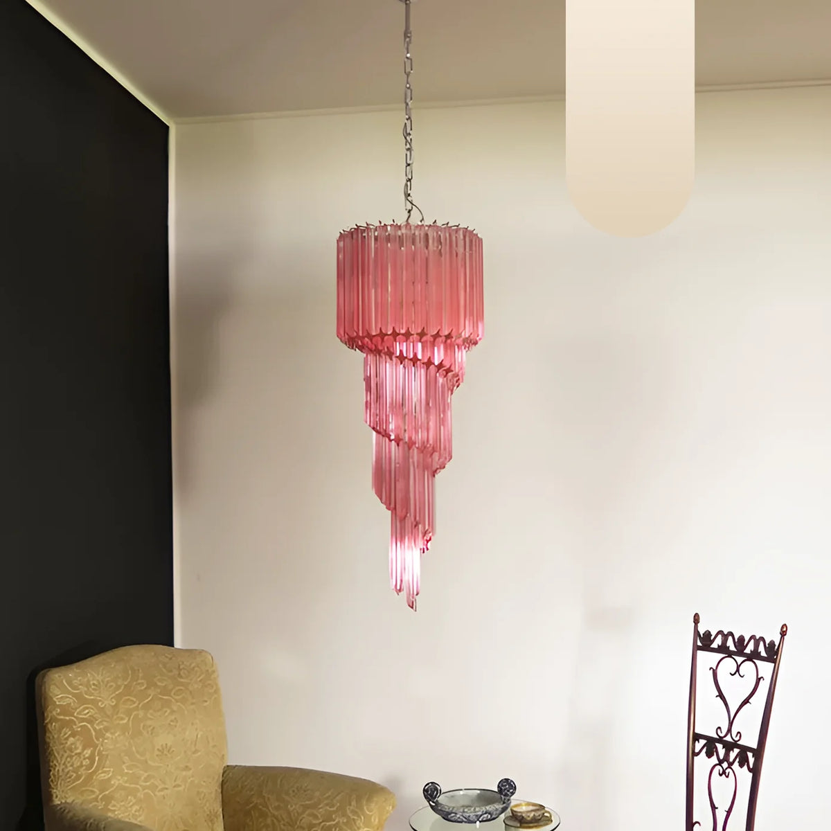 Murano Spiral Pink Prism Glass Chandelier
