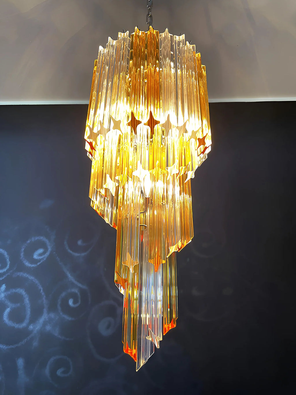 Murano Spiral Prisms Transparent Amber Chandelier