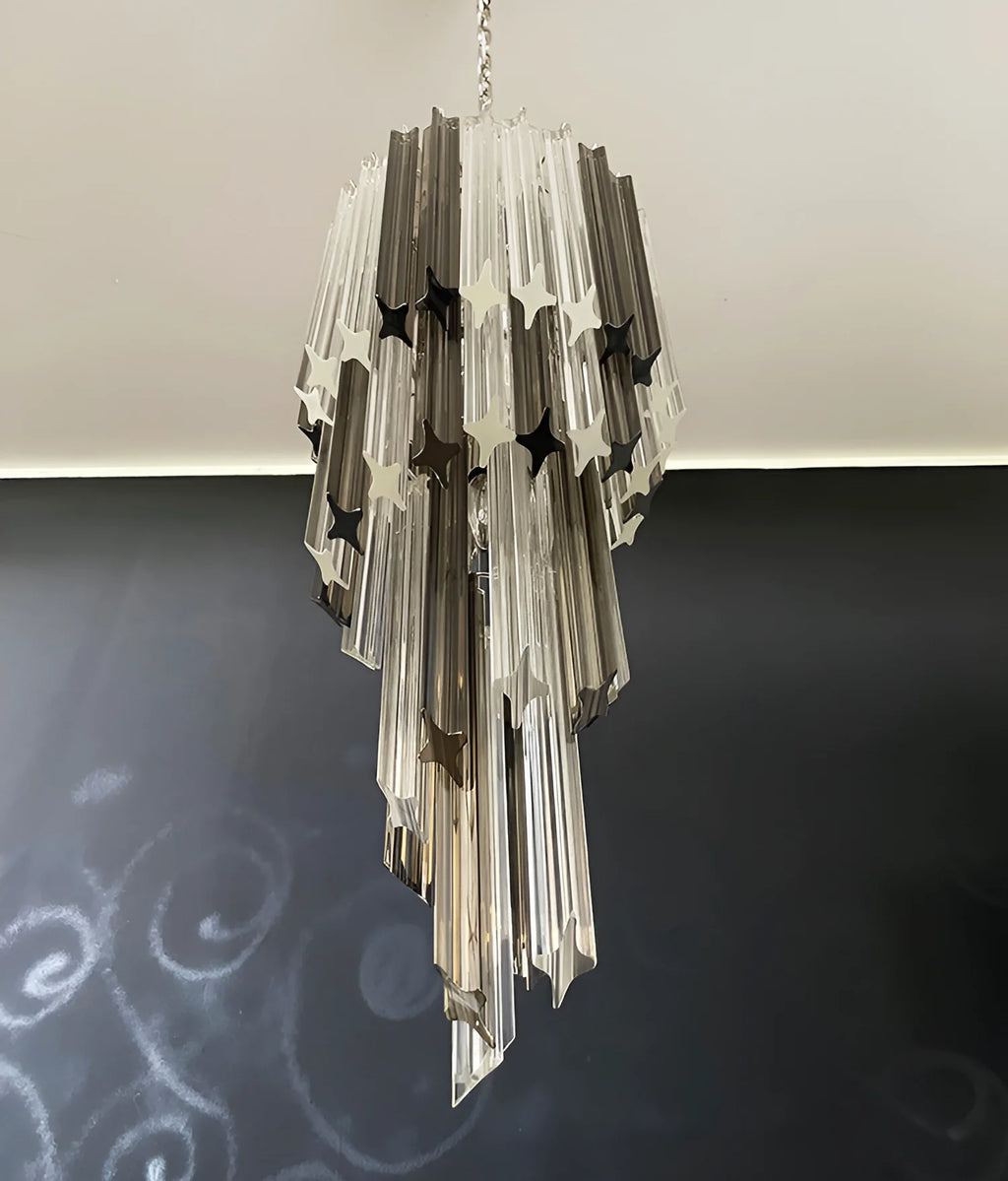 Murano Spiral Prisms Transparent Smoked Chandelier